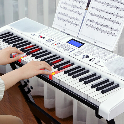 美科（MEIRKERGR）MK-2100白色智能版+琴架 智能亮灯61键钢琴键多功能电子琴连接话筒耳机U盘手机pad带琴架