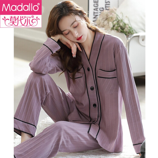 莫代尔睡衣女士春秋季秋款纯棉长袖家居服全棉加肥大码宽松秋天薄款 T9274雅黑 XL (170)