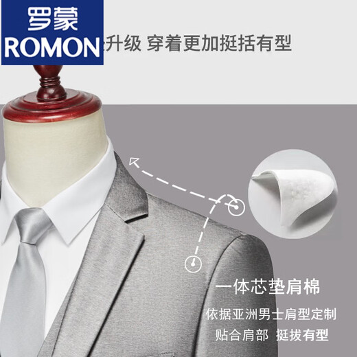 ROMON suit men's Korean style slim three-piece suit groomsmen and groom wedding dress silver gray two-button silver gray suit + trousers + 160/XS weight 90-100Jin Jin equals 0.5 kg