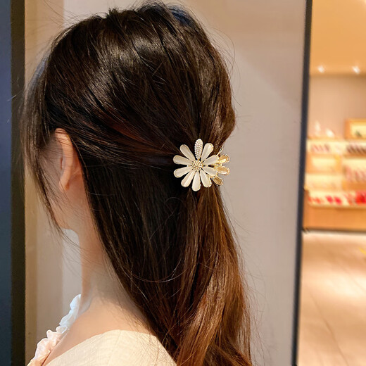 BARY REEF cat's eye stone daisy flower hairpin back of head grabber elegant temperament women's shark clip headwear hairpin cat's eye daisy grabber