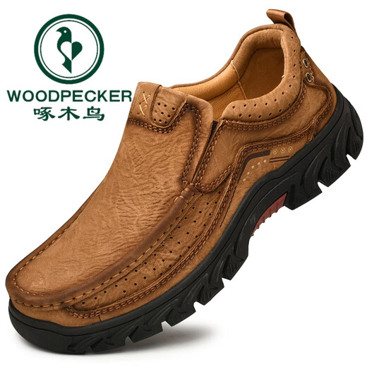 Holzspecker Herrenschuhe Outdoor Casual Big Head Lederschuhe Herren echte Leder wasserdichte dicke Arbeitsschuhe Nicht-Rutsch-Vaters Schuhe 9828 Brown [Schnürung] 40