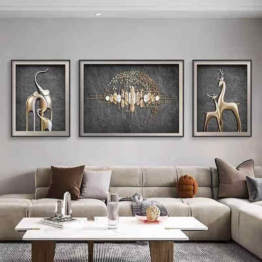 
Huaixue elephant living room decoration painting modern light luxury abstract sofa background wall hanging painting high-end elk triple mural JD15828 left and right 35*50 middle 70*50 texture oil canvas ps black frame