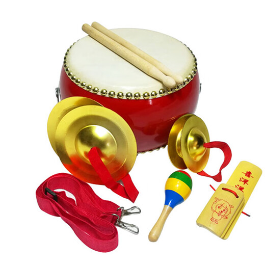 
Jingyun 5 6 8 9 10-inch cowhide large small children's toy drum adult gong drum beat drum kindergarten percussion instrument 8-inch drum + big cymbal + big gong