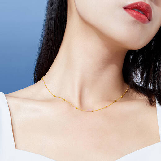 Lukfook Jewelry 18K gold round pearl necklace plain chain versatile gift L18TBKN0068Y 45cm - total weight 1.19 grams