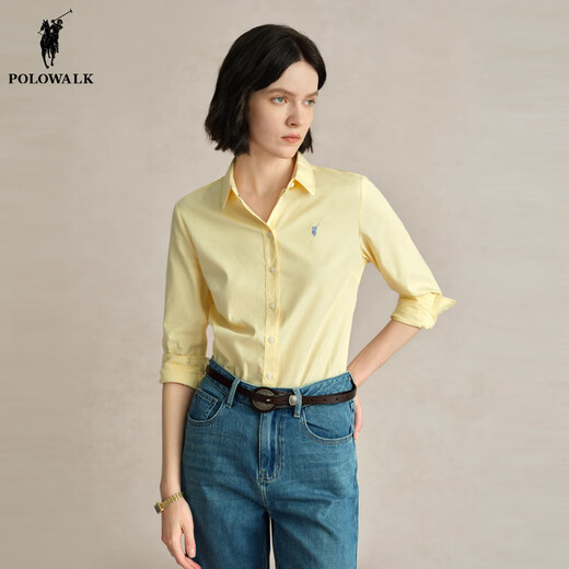 POLOWALK pure cotton white shirt for women 2025 autumn new style Paul women's commuter solid color long-sleeved shirt classic horse logo white new S (155)