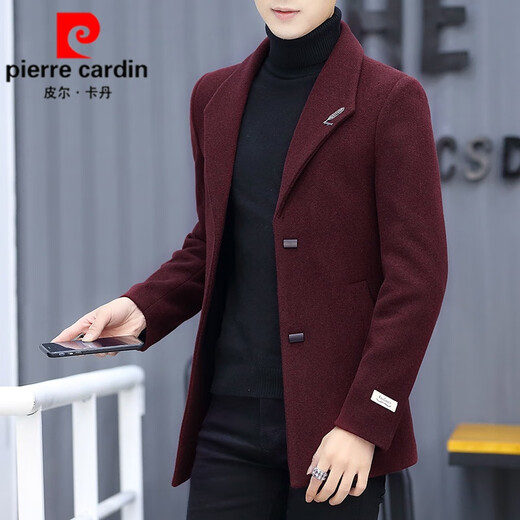 Pierre Cardin light luxury high-end spring and autumn woolen woolen coat men's thickened suit Korean style trendy men's short windbreaker mature gray cotton thickened 2XL