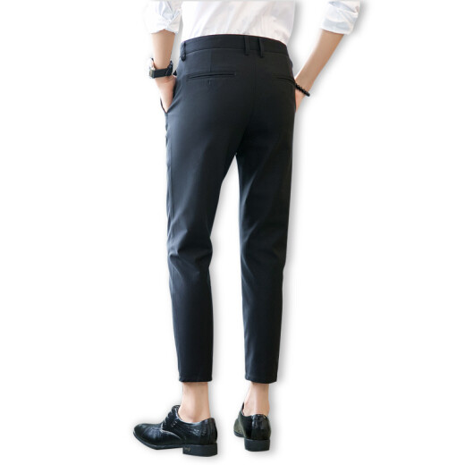 Nanjiren suit trousers for men in spring and autumn, thin suit trousers, Korean version, slim fit, nine-point pants for small feet, 9-point casual suit pants for men JFXK01 black 34