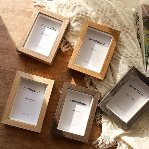 Impression Space Simple Solid Wood Photo Frame Setup with Flush Printing Photo Frame Photo Frame Three-dimensional Hollow Customized Picture Frame Retro Wood Grain 6 Inch Hanging and Pendulum Used Inner Diameter 10.2*15.2