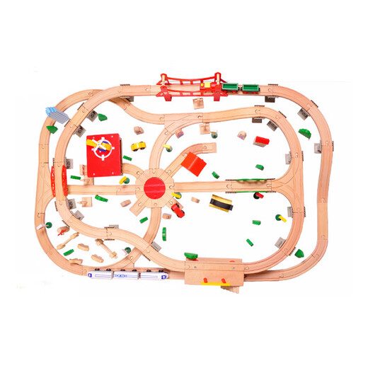 Yunya wooden train track set magnetic electric car head building block assembly June 1 Children's Day toy birthday gift 130 pieces airport train tracks gift