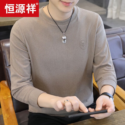 恒源祥双面德绒男士长袖t恤保暖圆领打底衫男春秋季潮流秋装上衣T 粉色9898 170/M 110-125斤