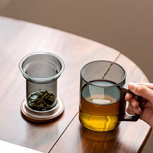Huaxi tree tea cup men's office tea separation glass filter cup tea set tea ceremony cup high-looking water cup with lid wood language cup light luxury gray 400ml 1 piece