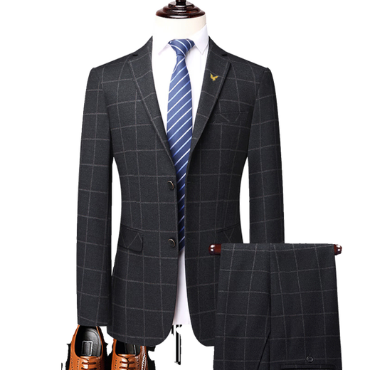 Angel Bird suit two-piece suit for men young and middle-aged groom wedding dress business wool suit 8966 gray plaid (back center slit) 54 185/(suitable for 165-180 Jin Jin equals 0.5 kg)