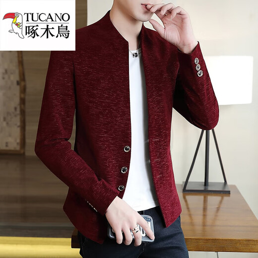 Woodpecker (TUCANO) Zhongshan suit men's casual suit men's jacket men's slim 2025 spring and autumn new small suit men's handsome black XL
