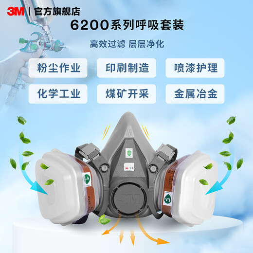 
3M gas mask, dustproof mask, mask, formaldehyde and anti-smog, protective chemical spray paint pesticides, yzl 6200+6001, seven-piece set [620E organic gas]