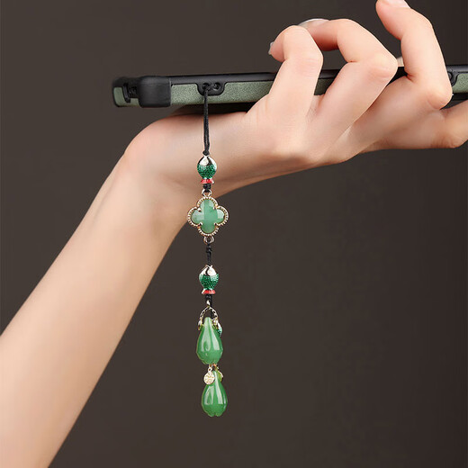 Lanyard de teléfono móvil de trébol de cuatro hojas de estilo antiguo y moderno, colgante USB de pescado Cloisonné, colgante de llavero de automóviles, decoración de billetera de monedas para mujeres