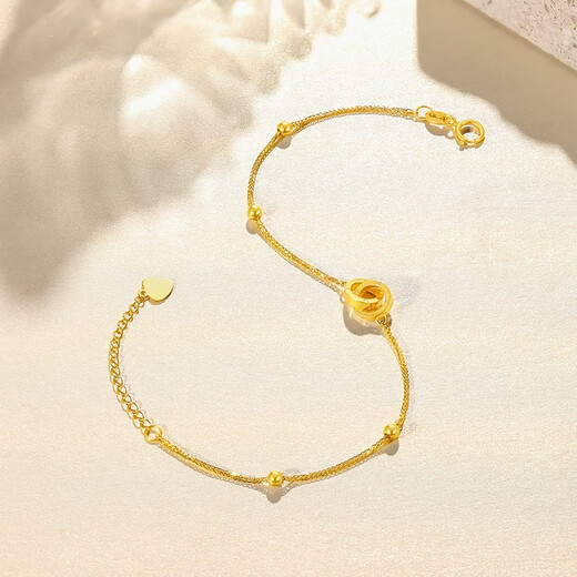 Saturday Fortune (ZLF) 18K Gold Bracelet Interlocking Series Rose Gold Simple Double Ring Color Gold Bracelet T Yellow-16cm+2.5cm