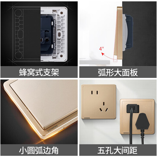 西门子（SIEMENS）开关插座面板 强电10A墙壁86型面板 致典系列日曜金 二开双控