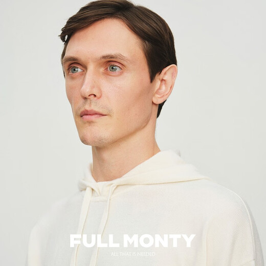FULL MONTY秋冬季白色连帽针织卫衣休闲长袖套头外套男士羊毛可机洗易打理 白色8804 S