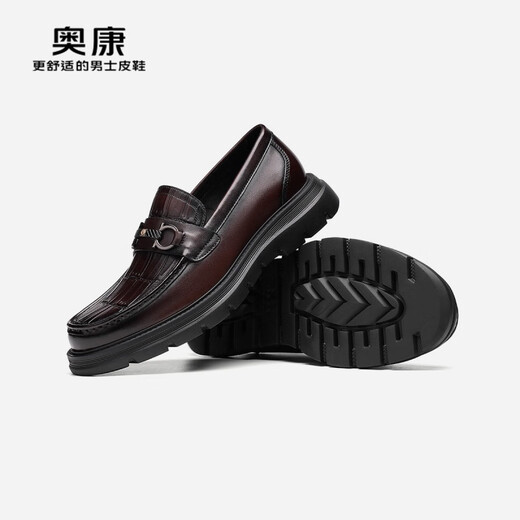 奥康（Aokang）官方男鞋 春秋季石头纹休闲皮鞋马衔扣舒适乐福鞋【门店发货】 棕色 6241614069 38