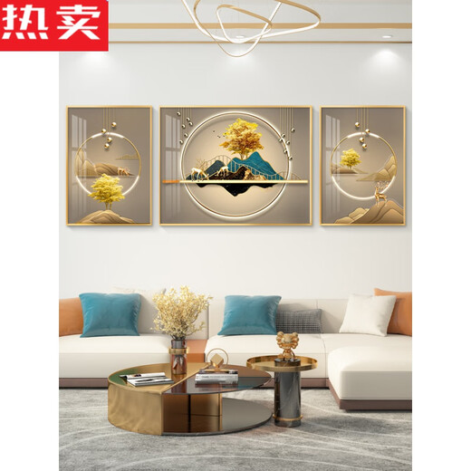 卫亮福禄轻奢客厅装饰画简约现代沙发背景墙挂画大气壁画山水画墙画 HJ-3883-福禄双临【包安装限5070 轻奢金色边框 x 【适合两米以下a