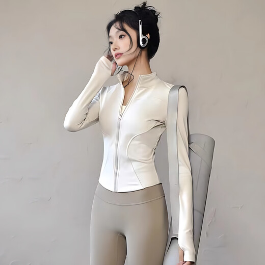 铂呐苓瑜伽服女春秋长袖高弹速干透气运动外套文胸健身服紧身显瘦上衣 瑜伽服三件套【外套+裤子+背心】 M【90-110斤】