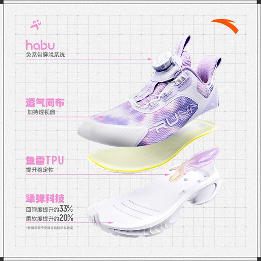 Anta children's sports shoes for girls' big children's shoes new style medium and large children's knob button stubborn torpedo running shoes for girls' shoes [comfortable and secret net-women] purple/white/pink-2 size 37