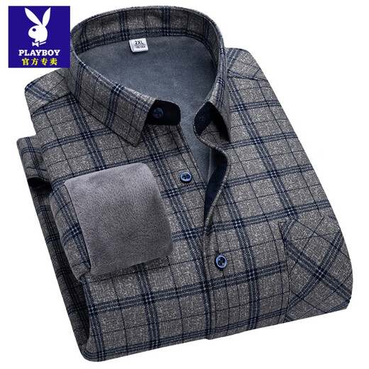Playboy (Playboy) Full Cotton warmes Hemd Herren-Langarmer Winter Casual Plaid reines Baumwollfell und verdicktes Hemd für ältere und ältere Menschen 9902 plus Samt 2xl empfohlen 135-155jin [Jin gleich 0,5 kg]