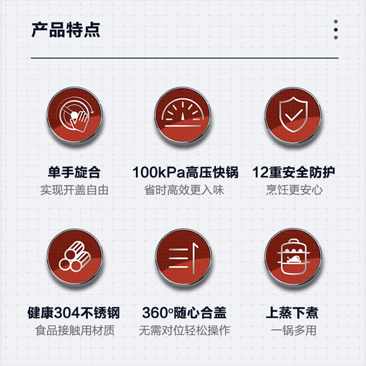 SUPOR 7.2L pressure cooker 22cm red pressure cooker 304 stainless steel without stove YW229KC2