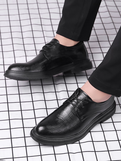 Woodpecker leather shoes men's Korean style business autumn and winter casual breathable British odor-proof inner height-enhancing formal wear wedding groom shoes black 9928 38 - Top ten brands of brand flagship genuine off-code special price shoes