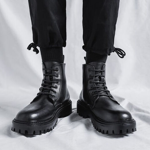 Martin Boots Herumn Herumn Neue Herrenschuhe Arbeit Schuhe wasserdichte Kleidung-resistente Arbeitsschutz dicker Sohle hohe Top-Stiefel Casual Lederschuhe Trend ZQ01 Black 40