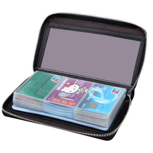 Oufan Kati Large Capacity Card Holder Men's Genuine Leather Card Holder Women's Business Card Holder Bank Card Card Holder Multi-Card Slot Storage Bag Document Bag Black