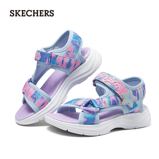Skechers middle and older girls Velcro flash tie-dye casual sandals 303103L light blue/multi-color/LBMT size 36