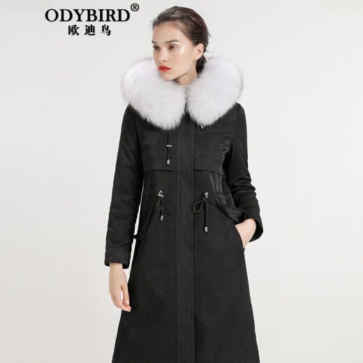 ODYBIRD Odybird brand parka women's 2020 winter new style fox fur collar Rex rabbit integrated liner mid-length fur Nick black M