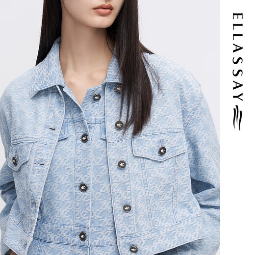 ELLASSAY歌力思早春新款纯棉经典老花牛仔外套女EWW341N00300 蓝色织提花绣花 XS