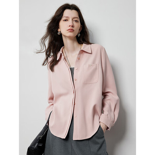 Chuyu no-iron brushed shirt for women 25 spring new basic versatile dopamine polo collar long-sleeved bottoming shirt light pink S
