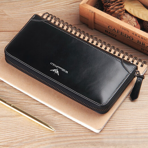 Williampolo Paul Retro Retro Billetera de cuero Long Multi-Card Anti-thtft BISCO Tarjeta de embrague de embrague de embrague Bolsa de bolsillo Negro