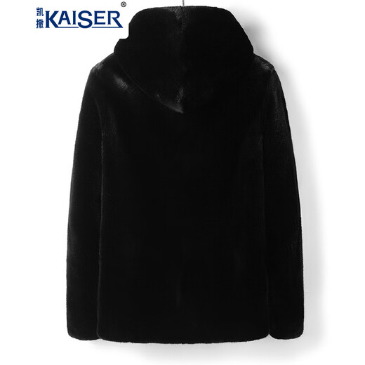 凯撒（KAISER）皮草宝嘉美整貂貂皮大衣男皮毛一体男装连帽水貂外套冬季外套夹克 黑色 58/5XL