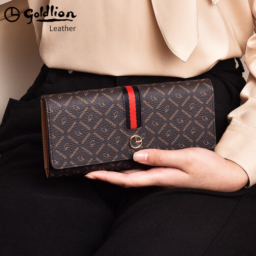 Goldlion Women's Long Wallet 2024 Новый сцепление мода мода Женская Женская Ниша Дизайн Подарок Подарки Мама Стиль [Браун] Увеличить страхование доставки