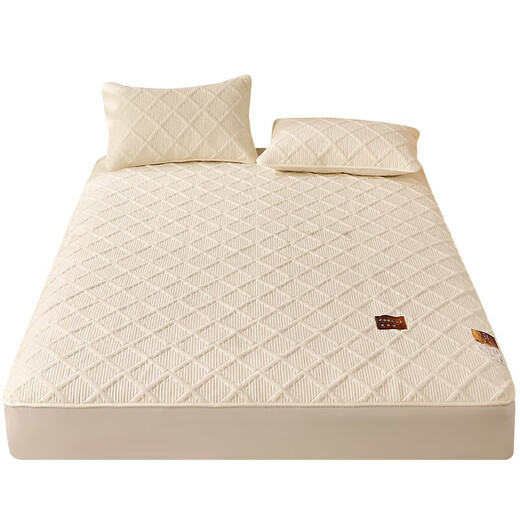 DeRUCCI's new Xinjiang cotton quilted thickened sheet single piece anti-slip Simmons mattress protector Khaki Meteor 180X200 (26-36CM extra height)