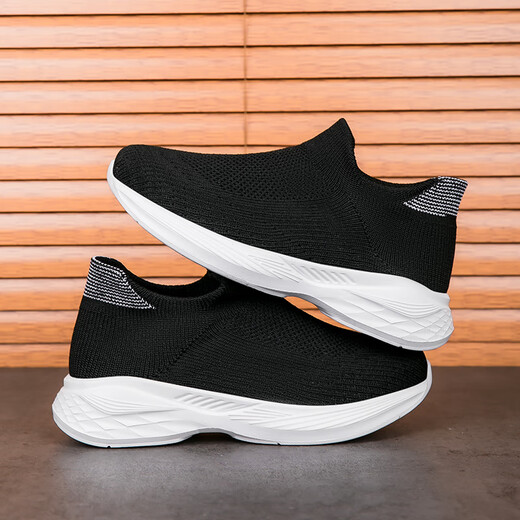 Zapatos casuales de punto volador infantil 2025 Striple de primavera y otoño calcetines transpirables para niños y niñas Ligeros suaves Pedal 689 Negro 34