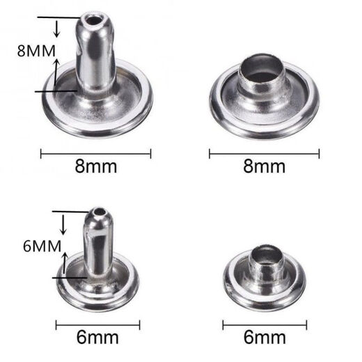 Chuji DIY metal copper double-sided rivets, mother-and-daughter nails, pop-up nails, rivets, ding decoration, leather bags, shoes and hat accessories, buttons, silver set of 20, 8mm (can be riveted to a thickness of 3-6 mm or less)