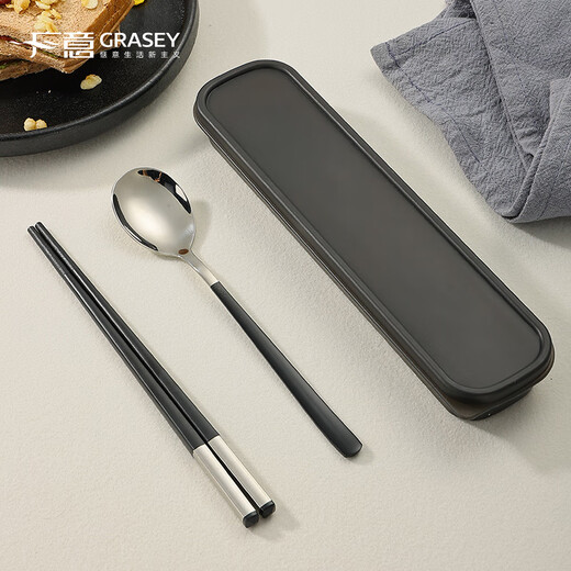 Guangyi 304 stainless steel spoon + alloy chopsticks single portable tableware student travel three-piece set GY7629