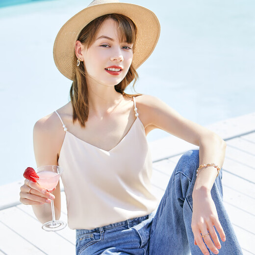 betu百图女装吊带衫打底背心内搭背心外穿V领无袖吊带背心女2204T82 杏色 M