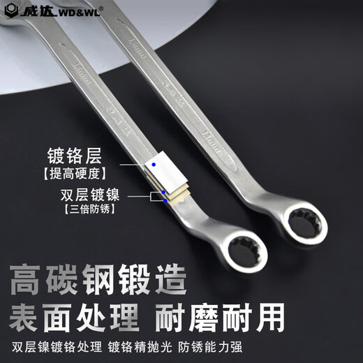 Vida chrome-plated plum blossom wrench double-head wrench plum blossom opening dual-purpose wrench auto repair wrench plum blossom socket wrench plum blossom wrench chrome-plated 14*17mm (w12110)