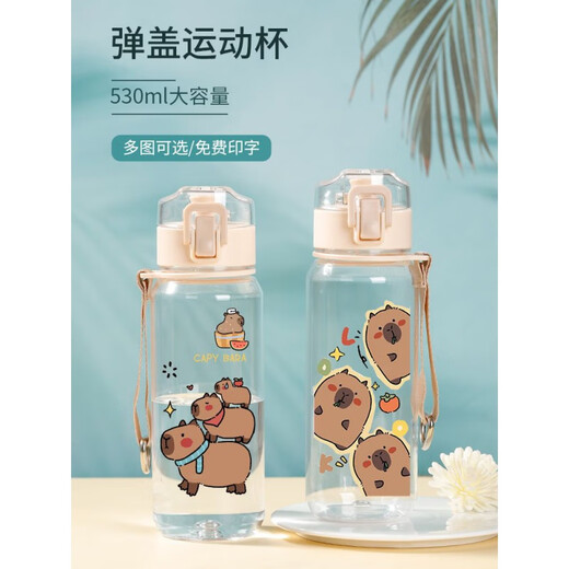 Yusenyi Kapibala Kettle Pequeña copa de agua Copa Kabala Estudiantes Portables Summer Gran capacidad 530 ml R3271 Capybara Plastic Drink Cup-