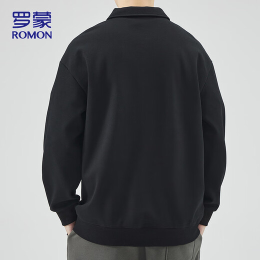 ROMON sweatshirt men's spring and autumn casual heavy lapel jacket men's loose long-sleeved top black XL