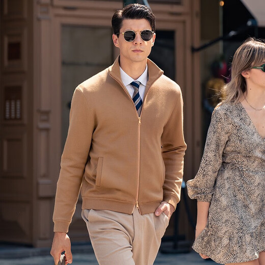 Mr. Bu Basulan Laine Fermeture Éclair Col Montant Veste Pour Homme Cardigan Pull Pull Tricoté Pour Homme BE12128 Hors Taille Liquidation Desert Camel 4XL (195)