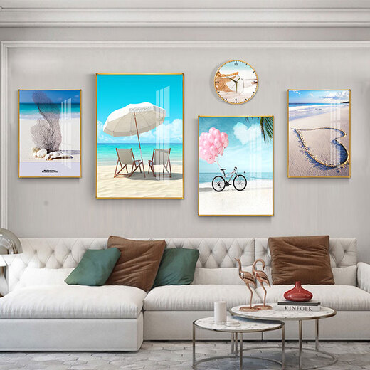 摩琥（mohu）客厅装饰画沙发背景墙壁画现代简约风景山水画电视墙高档新款挂画 告白气球15932(含挂钟) 艺术晶瓷小组合-黑框