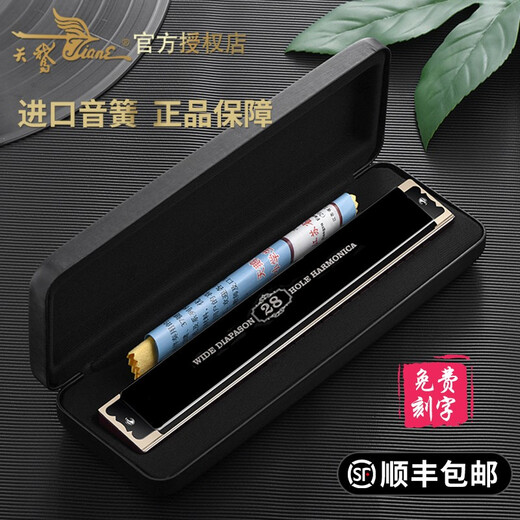 天鹅德国进口音簧复音口琴重音高端成人专业演奏级乐器长辈送礼 28孔 黑色复音C调 【专业演奏级】