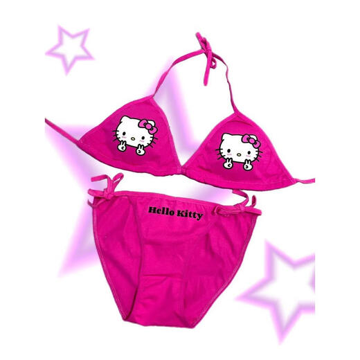 Couir noir en cuir noir HELLOKITTY HALTER LABLE de cou poitrine poitrine bikini fille chaude de maillot de bain Sous-vêtements Sous-vêtements 834 ensemble en deux pièces, une taille unique
